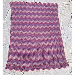 VTG Afghan Crochet Throw Blanket Colorful 74x56 Ripple Chevron Zig Zag Handmade